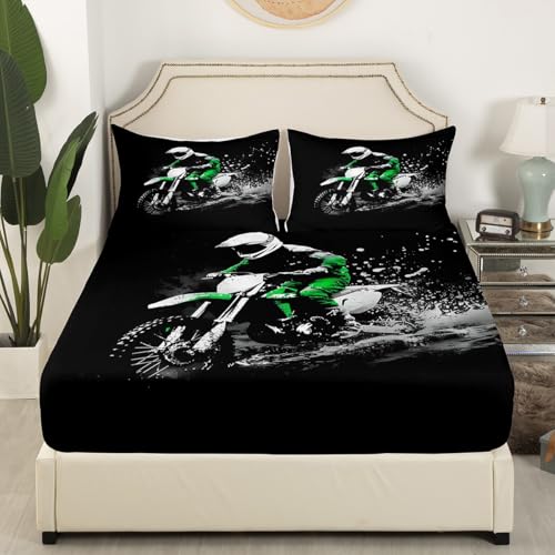 Feelyou Dirt Bike Fitted Sheet Twin Size Racing Themed Bed Sheet Set Ultra Soft Racing Motocross Rider Fitted Sheet for Kids Boys Girls Motorcycle Bed Cover Room Decor Motorbike Bed Set - Image 3