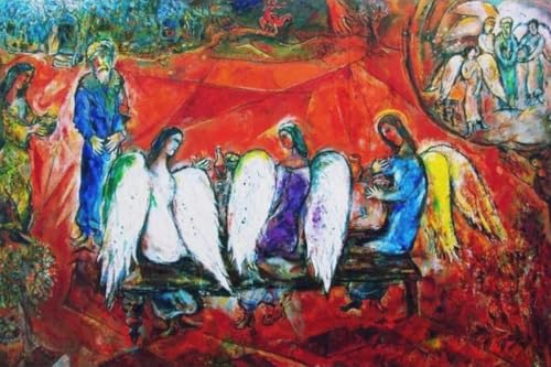 Marc Chagall Peinture sur Toile Abraham et Trois Anges Décoration Intérieure Affiche Abstrait