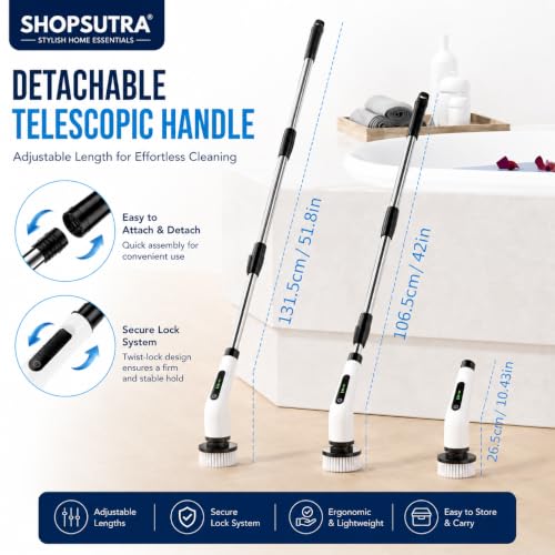 Image of Electric Spin Scrubber with Detachable Telescopic Handle, Rechargeable Cleaning Brush with Multiple Brush Heads and Pads, Battery Indicator Display