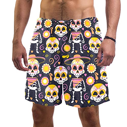 Nannma Sombrero Skull Pattern Swim Trunks Traje de baño Beach Surf Shorts para hombre L, multicolor, S/M