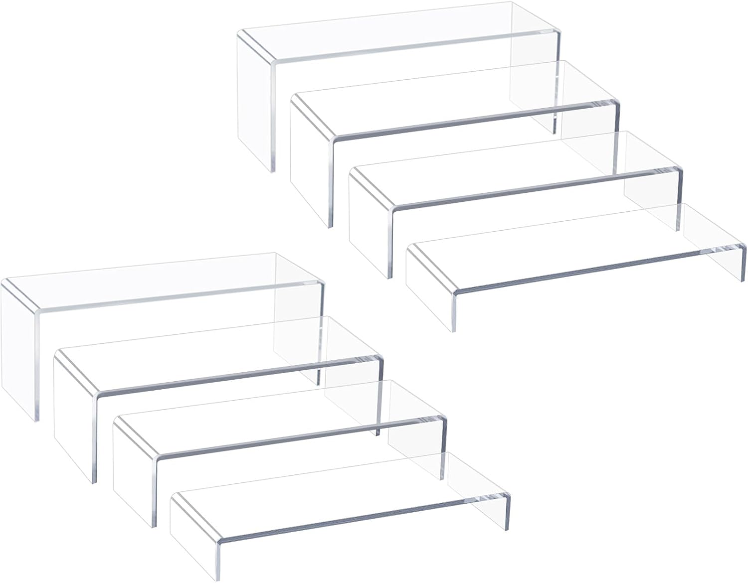 Acrylic Display Riser Stand of 8pcs, 5mm Thickness, 12'' Length Tierd Display Stands, Acrylic Shelf Risers for Perfume Display,Risers for Buffet Table,Cupcake Stand,Pop Figurines,Tumbler,Food