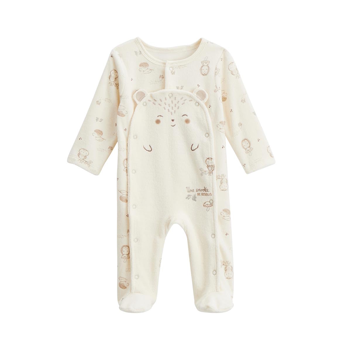 Petit Béguin - Pyjama bébé en velours ouverture pont Envolée de bisous