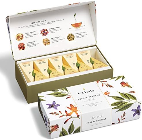 Tea Forte Herbal Retreat Organic Citrus and Fruit Teas, Petite Presentation Box Tea Sampler Gift Set with 10 Handcrafted Pyramid Tea Bag Infusers, Caffeine Free Herbal Tea