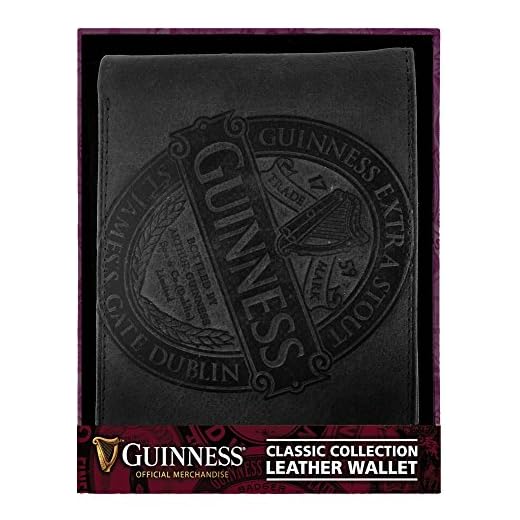 Cartera de piel negra Guinness con diseño clásico de etiqueta de colección, Black, Talla única, Clásico