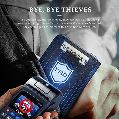 ENIGMA Dapper Genuine Leather Bifold Front Pocket Slim Wallet for Men, Aluminum Metal Travel Tactical RFID Blocking Card Holder Money Clip, Ideal Men's Gift (Black Leather)3