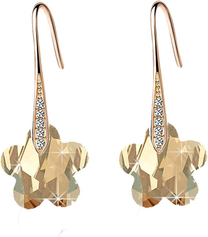 Austrian Crystal Flower Drop Dangle Earrings for Women Fashion 14K Gold Plated Hypoallergenic Jewelry