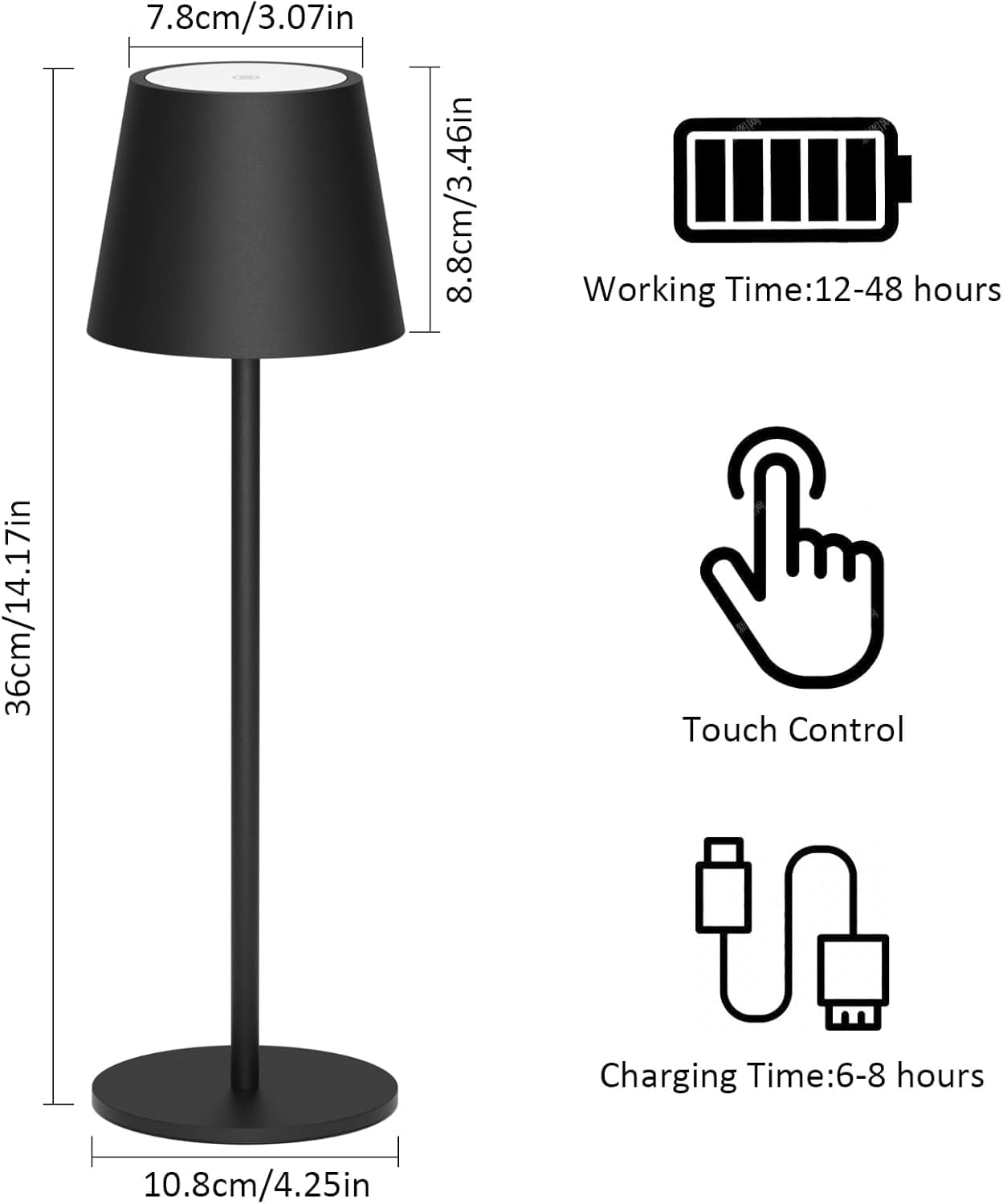 Lampada Da Tavolo LED Ricaricabile Easy Circle - 3 Luci, Touch, USB, Autonomia 6h - Foto 4