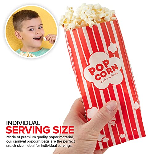 Image of 1 oz Paper Popcorn Bags Bulk (100 Pack) Small Red & White Pop-corn Bag Disposable for Carnival Themed Party, Movie Night, Halloween, Popcorn Machine Accessories & Supplies, Individual Servings