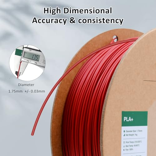 Image of eSUN PLA+ Filament 1.75mm 1KG, 3D Printer Filament Dimensional Accuracy + /- 0.03mm, 1kg Cardboard Spool(2.2lbs) 3D Printing Filament, Fits for Most FDM 3D Printers(Fire Engine Red)