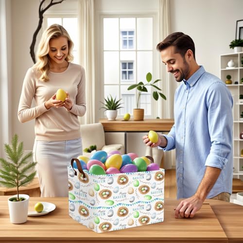 Image of Large Cute Easter Basket for Kid Empty Gift Baby Rectangle Storage Bin Bunny Eggs Boy&Girl Room Decor (Bird Nest)