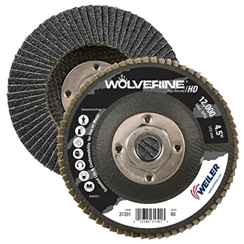 Image of Weiler 31391 Wolverine 4-1 /2 inch x 5 /8 inch-11 UNC NUT Abrasive Flap Disc, 60 Grit Zirconia Alumina, Flat Type 27, Phenolic Backing, High Density (Pack of 10)