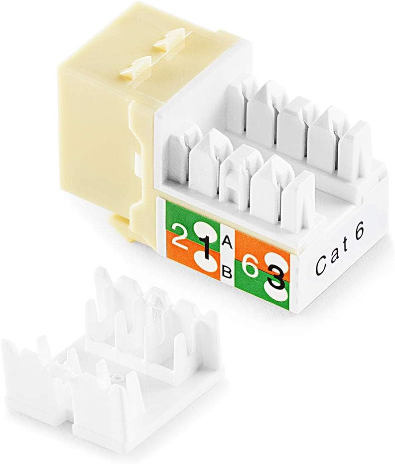 NavePoint 90 Degree Cat6 Keystone Jack, RJ45 Ethernet Connector, Type 110, Ivory 25-Pack