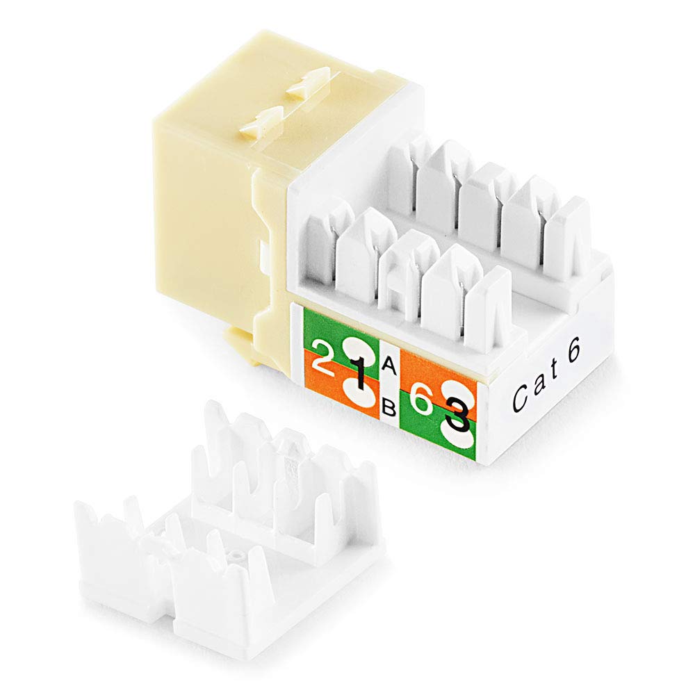 NavePoint 90 Degree Cat6 Keystone Jack, RJ45 Ethernet Connector, Type 110, Ivory 50-Pack