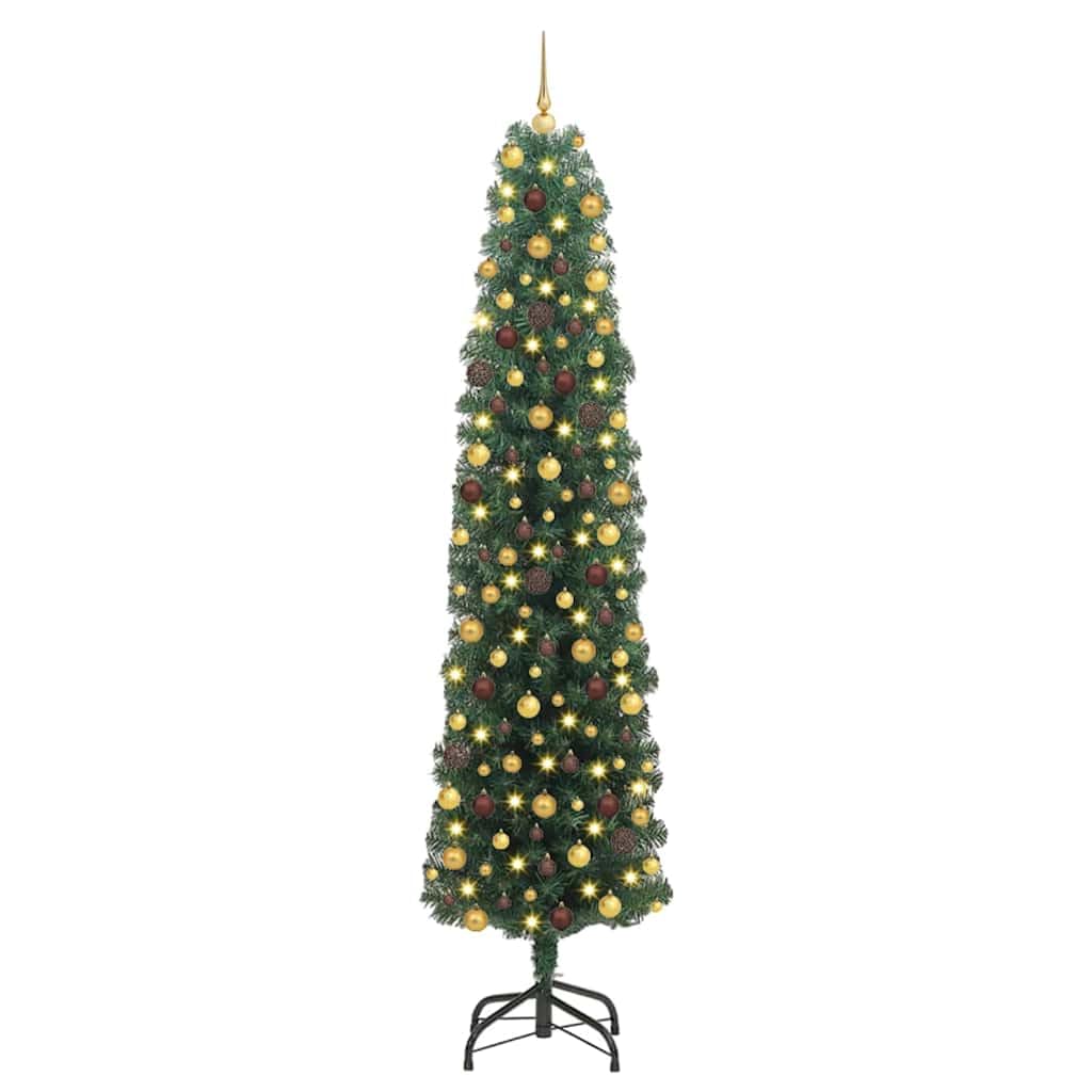 Albero di Natale artificiale, 210 cm, verde, con 300 LED a luce bianca calda, aghi in PVC, supporto in metallo, alimentato tramite USB, per interni ed esterni
