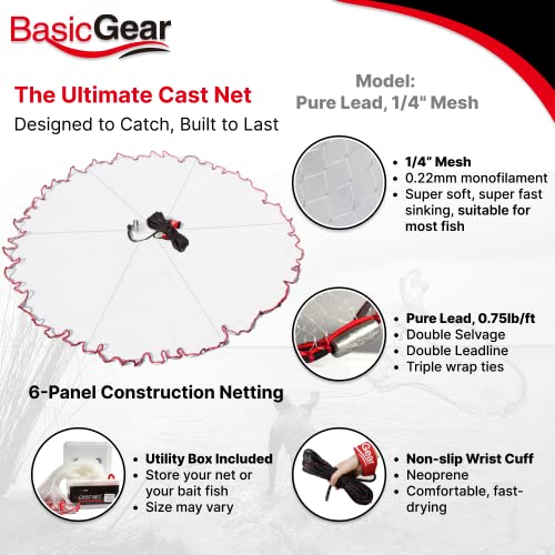 BasicGear® Cast Net, Lead, 3ft Radius, 1/4 in Mesh, for Bait Fish - image 2