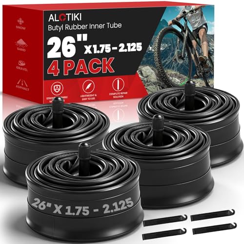 ALOTIKI 26x1.75/2.125 Inner Tube 4 Pack 26 inch Bike Tube with Schrader Valve Bike Tube Premium Butyl Rubber Bicycle tire Tube for Mountain Bikes and Ebike Electric Bicycle