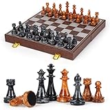 Magnetic Chess Board Set for Adults 12 Inch Folding Leather Chess Boards with Handmade Chesss Pieces, Portable Travel Family Chess Game for Tournament Professional Beginner with Storage Slots
