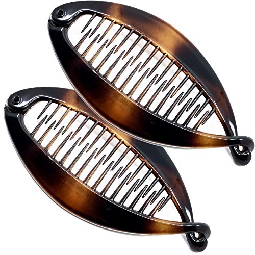 Camila Paris CP2 2 Pack French Large Banana Clips for Thick Hair Flexible Ponytail Holder Interlocking Banana Clip Hair Side Combs for Women Fashion Styling Hair Accessories for Women Made in France