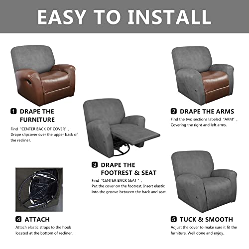 Wincrew Recliner Chair Covers 4-Piece Fitment Recliner Covers For Large Recliner,Comfort Well-Made Spandex Recliner Cover(Grey) #TOP5