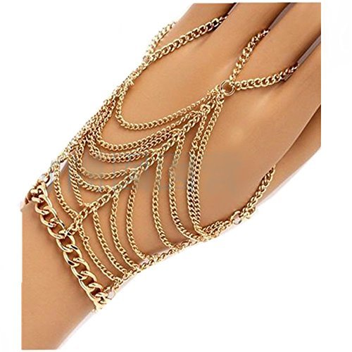 JoJo & Lin Halloween Jewelry Gold Tone Dangling Hand Chain Harness Bracelet With Finger Ring