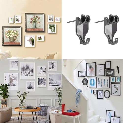Image of Heavy Duty 20Pcs Nail-Free Picture Hangers Easy Tool-Free Drywall Art Hanger Hooks for Photo Frame, Small Mirrors, Artworks (Black)