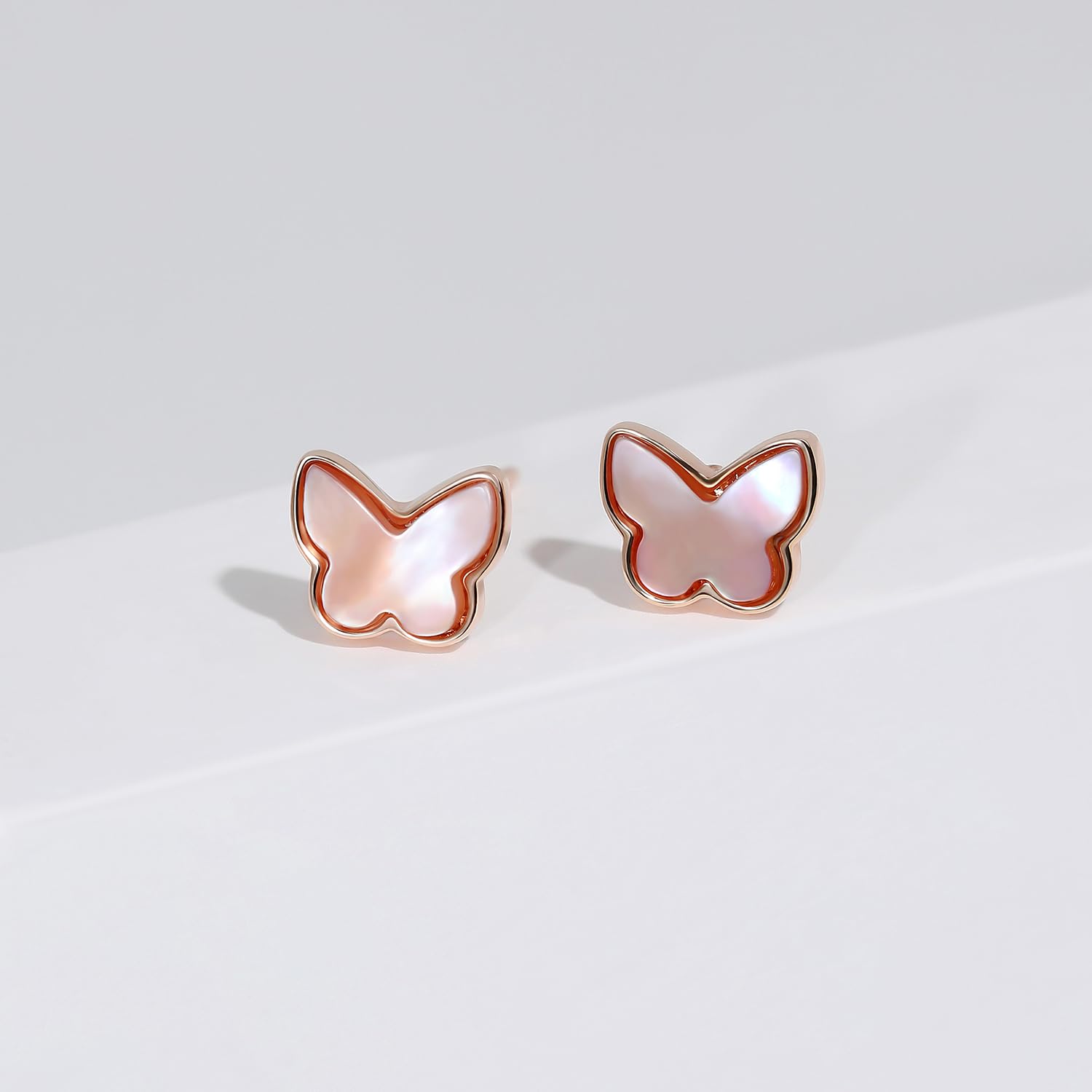 Meissa Orecchini Acciaio Chirurgico Donna Argento 925 carini Orecchini Farfalla in Oro rosa Orecchini Bambina con Madreperla Regalo Anniversario Compleanno per Lei Ragazza, Oro rosa