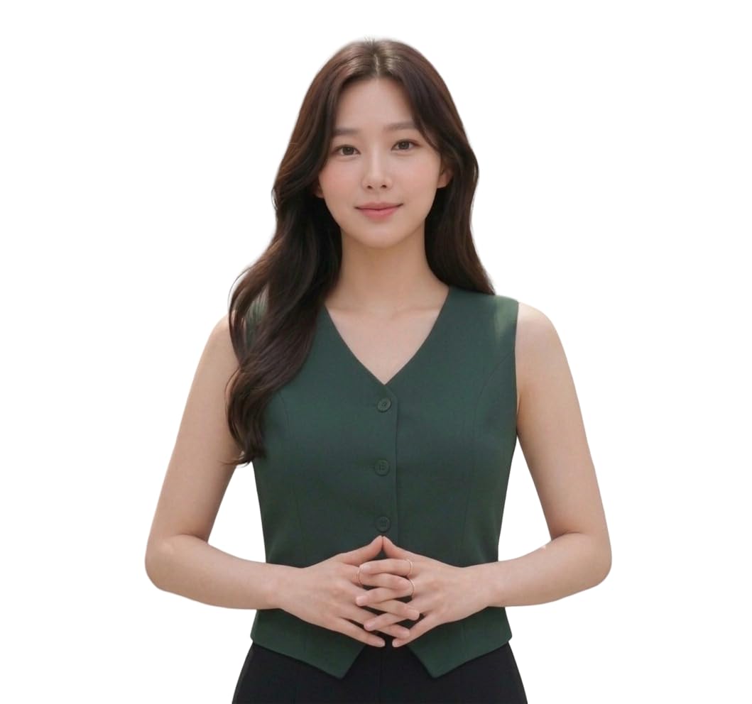 Zokra Store Women's Sleeveless Waistcoat Style Crop Top, V-Neck Button-Down, Cotton Blend, Solid Green, Regular Fit-image-45