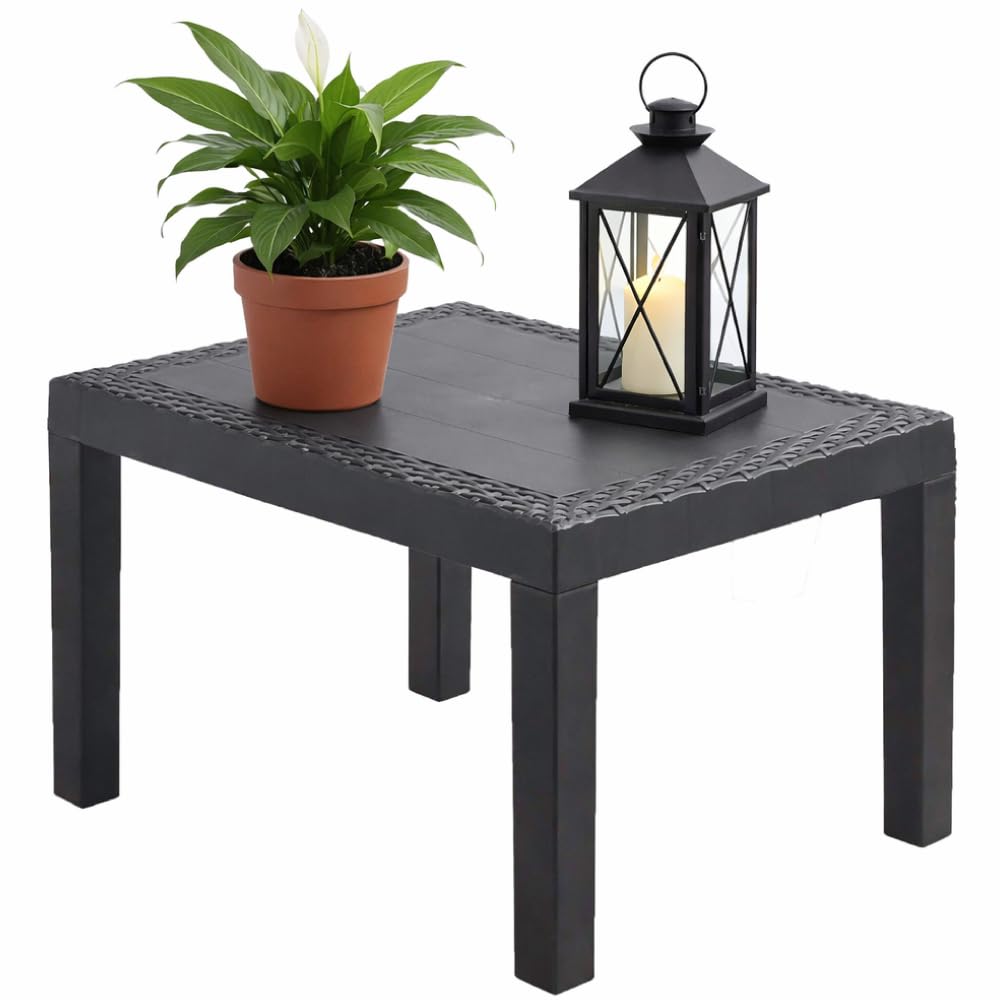 OutdoorOasis Faux Small Rattan Side Table & Outdoor Coffee Table - Plastic Grey Garden Furniture Table Only with Wicker Effect, Perfect for the Balcony, Picnic, Backyard, and Patio, Easy Assembly