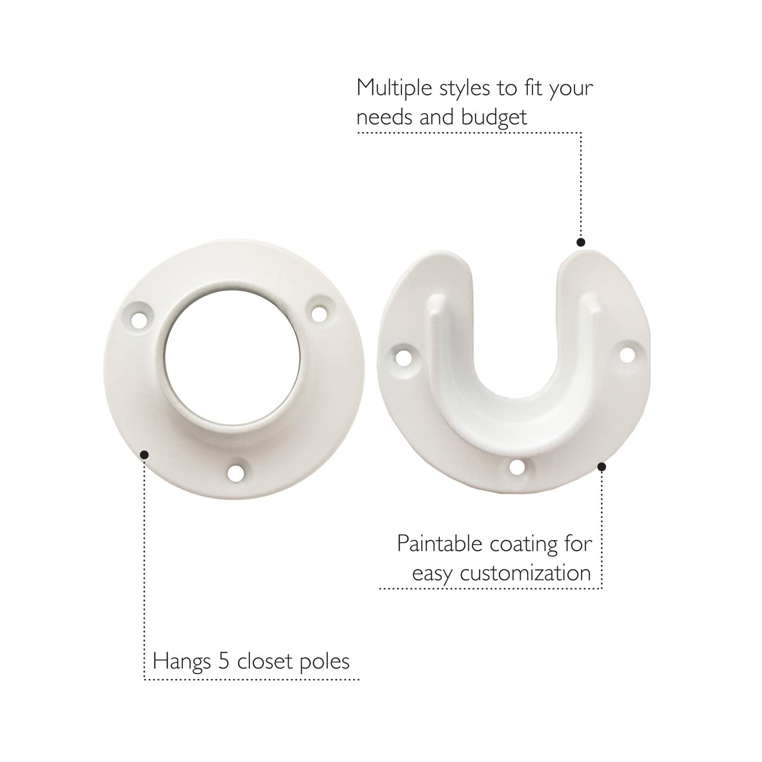 Design House 182717 Closet Pole Socket 1-3/8", 5-Pack, White, 5 Pack - Image 4