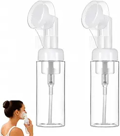 Kit 2 Frascos Espumador Facial 100ml com Escova Massageadora de Silicone | Massageador Portátil com Espuma Densa e Suave, Limpeza Facial Profunda