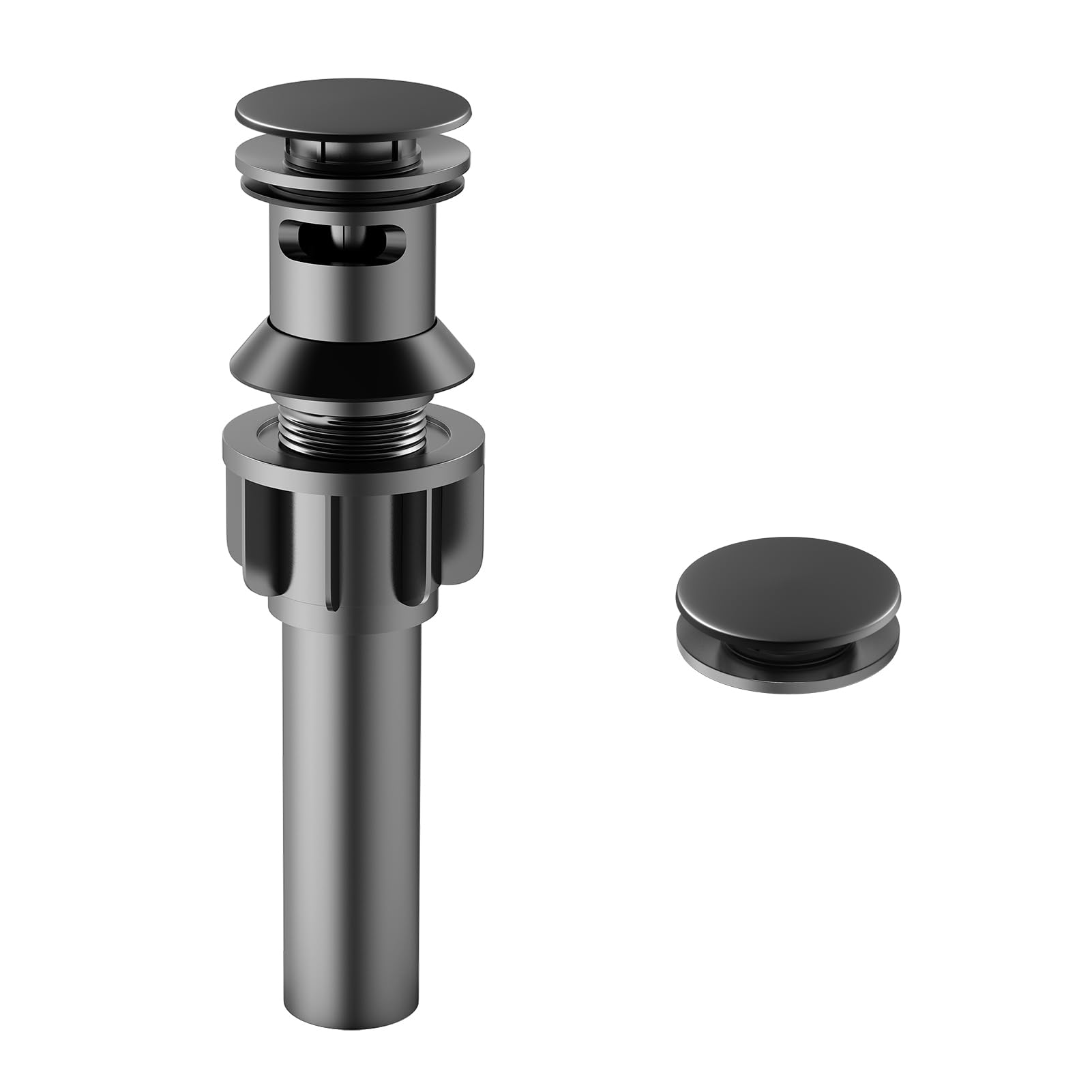 Bathroom Sink Drain with Overflow, PureHome Bathroom Sink Stopper, Pop Up Bathroom Drain Stopper Sink Plug - Engineering Plastic Material - Matte Black