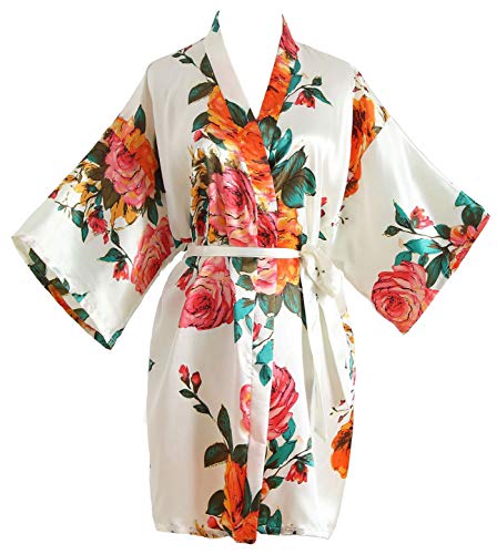 Peony Floral Silk Kimono Robe Bride Bridal Bridesmaid Robes Dressing Gown Housecoat Bathrobe for Women