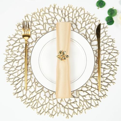 Image of Dakshya Industries PVC Waterproof Round Table Placemat & Table Runner Combo Set | 6 Round Table Mats (38 x 38 cm) + 1 Table Runner | Heat Resistant, Washable, Non Slip Dining Table Decor (Veloura)