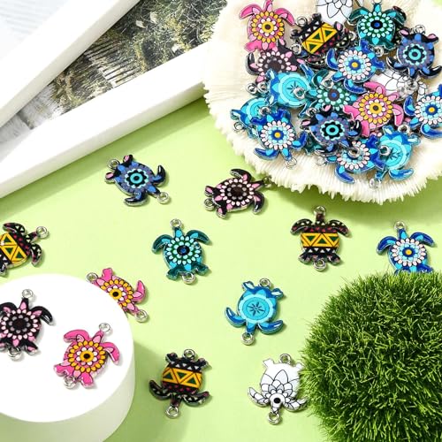 Stiesy 40Pcs 8 Colour Sea Turtle Enamel Connector Charms Tortoise Link Charms Colourful Printed Animal Dangle Charms for Jewellry Making DIY Bracelets - Image 4