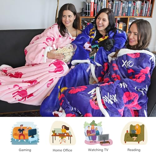 Image of Catalonia Sherpa Wearable Blanket with Sleeves Arms, Comfy Sleeved TV Wrap Blanket, Large Snuggly Throw for Women and Men, Gift for Her,Unicorn