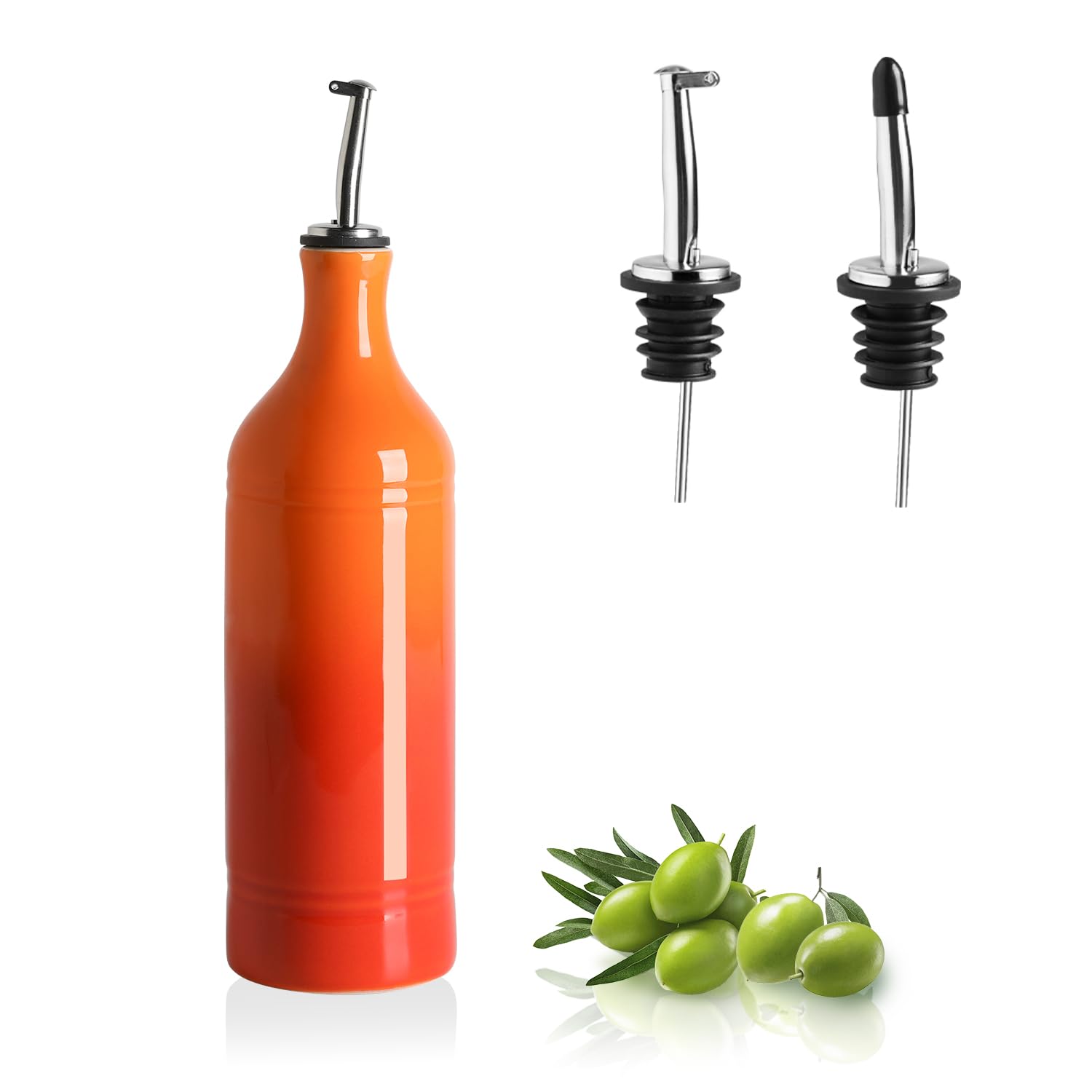 SweejarCeramic Olive Oil Dispenser Bottle, 20 Oz EVOO Oil and Vinegar Dispensing Bottle with Spout for Kitchen, Set of 1, 24 Fl Oz (Gradient Orange)