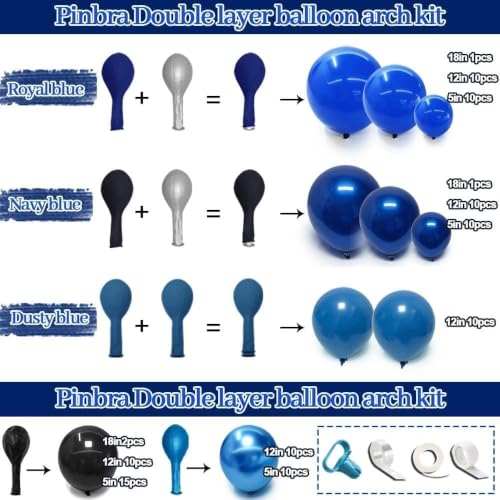 Image of Navy Blue Black Balloon Garland, Double Stuffed Dark Royal Blue Balloon Arch Fringe Curtains, Foil Balloons, Birthday Banner for 2026 Graduation Boy Men Birthday Baby Shower World Cup Party Decoration