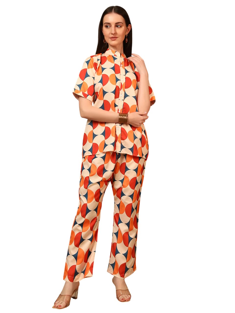 Women Floral Printed Co Ord Set Shirt Style Top with Straight Pants for Casual Home Travel Daily Use-image-44