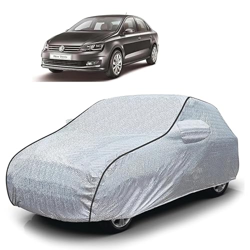 Image of Sulfar 100% Waterproof Car Body Cover Compatible with Mirror for Volkswagen Vento (Triple Stitched, Full Bottom Elastic, Magic Silver with Black Piping)