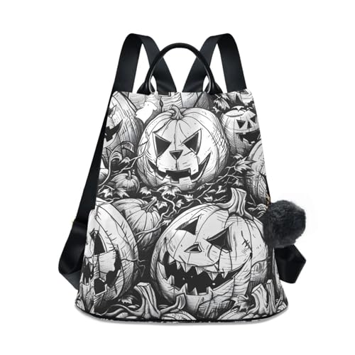 Black and White Pumpkin Backpack for Women Anti Theft Large Fashion Travel Shoulder Bag Purse Rucksack Lightweight