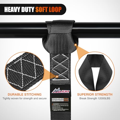 Image of Nilight Soft Loop 1.7 inchx17 inch Motorcycle Tie Down Straps Heavy Duty 12000Lbs Max Break Strength for Securing ATV UTV Kayak Moving Cargo (8PK-Black)