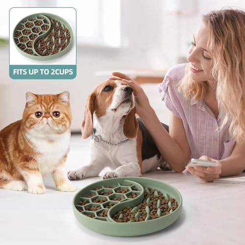 Slow Feeder Dog Bowl, Silicone Pet Food Bowls with Suction Cups, Non-Slip Dog Feeding Bowls Slow Down Pet Eating Speed for Fast Eaters, Anxiety Relief & Fun Added (Green) - Image 5