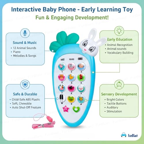 Image of FunBlast Cartoon Musical Mobile Phone for Kids, Mobile with Light & Sound Toys for Babies | Educational Toys for Kids 3+ Years /Boys /Girls-1 Unit (Radish-Blue)