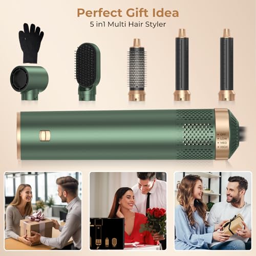 Hairstyler 5 in 1, Airbrush Haarstyler, Hair Styler Set, Hairstyler Locken mit Föhn Ionen, Wärmebürste, Glättbürste, Sie Haar Volumen, Glätten, Locken und Föhnen Multistyler Haare