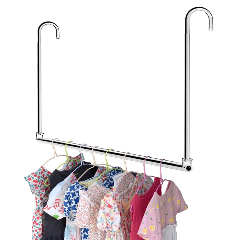- Closet Hanging Rod, Adjustable Width and Height Space-Saving Clothes Hanging Bar, 1 Pack Chrome