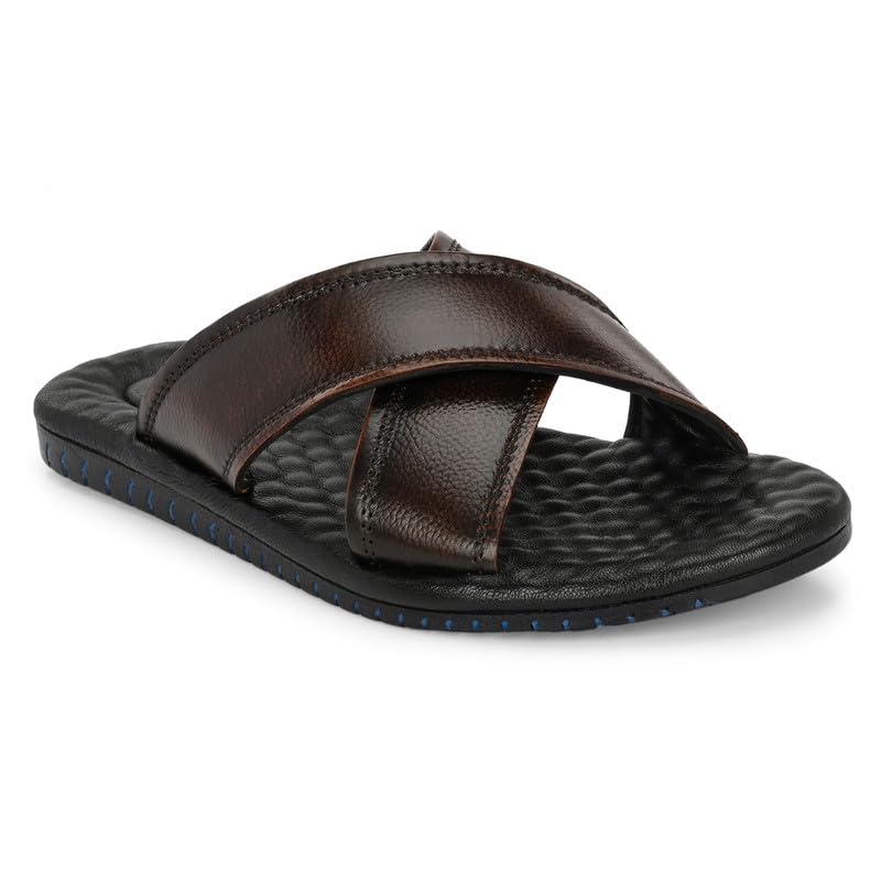 TrueYarn Mens Genuine Leather Slippers | Leather Slides For Men | Cushioned Insole | Stylish & Comfortable| Leather Chappals For Men | UK-10 (BROWN) (B0CQXYS2KV) Amazon Price History, Amazon Price Tracker