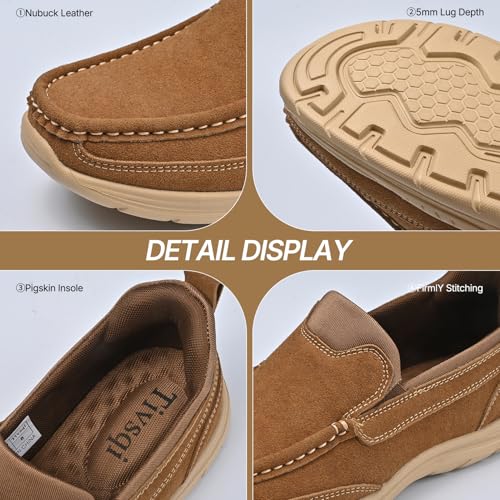 Image of Hand Free Casual Shoes for Men - Leather Slip-On Loafers with Elastic Heel & Latex Footbed - Lightweight EVA Walking Shoes