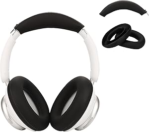 Anker Soundcore Space Q45 対応イヤーカップ カバー +ヘッドカバ クッション+ 保護ケース【HUKWIMO】 音漏れ防止 PUレザー 劣化防止 防塵 落下防止 傷防止 水洗い可能 頑丈 洗える ー付き 3個セット [ブラック 黒]