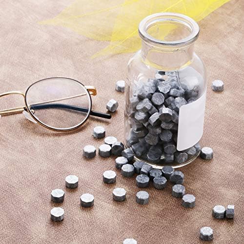 230 Pieces Octagon Sealing Wax Beads Sticks with 2 Pieces Tea Candles and 1 Piece Wax Melting Spoon for Wax Stamp Sealing (Silver)