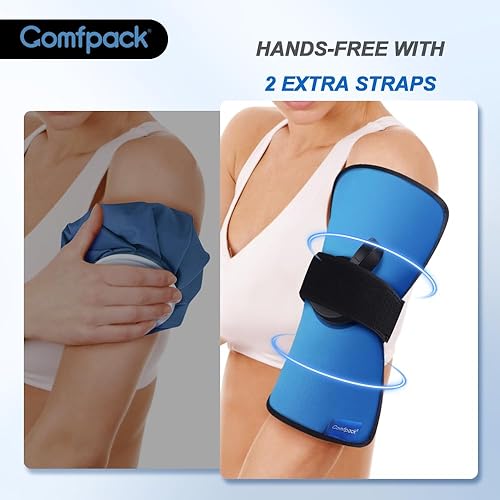 Vista 4 de Pequeña bolsa de hielo recargable para lesiones, bolsa de agua helada de viaje de 11.8 x 7.8 pulgadas con correa para terapia de frío, alivio